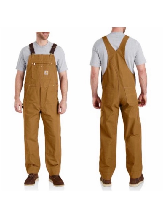 Carhartt Men's Duck Bib Overalls Size 32X34 Quilted Lining Double Knee - Picture 2 of 10